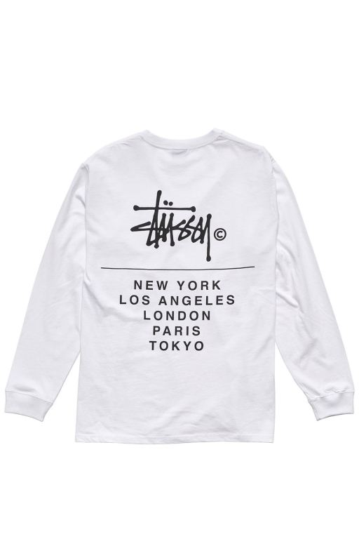 Stussy Mens Cities Stack Long Sleeve T Shirt White - ZFRWK8473